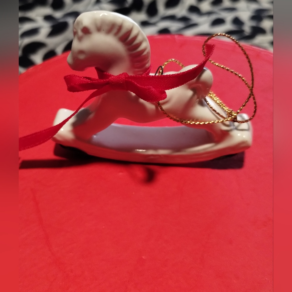 Vintage Bone China Xmas Ornament Rocking Horse
